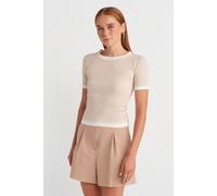 Dilvin Womens Crop Slim-Fit Crew Neck T-Shirt - Beige