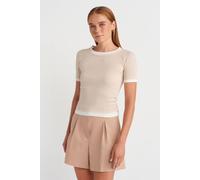 Dilvin Women's Crop Slim-Fit Crew Neck T-Shirt in Light Beige | Size: Small Dilvin Light Beige S