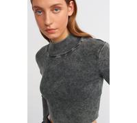 Dilvin Women's Cropped Ribbed Half-Turtleneck Sweater in Charcoal Dilvin Charcoal One Size