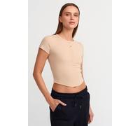 Dilvin Women's Cropped Slim-fit Crew Neck T-shirt in Light Beige | Size: Large Dilvin Light Beige L