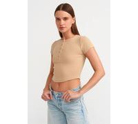 Dilvin Women's Cropped Slim-fit Crew Neck T-shirt in Medium Beige | Size: Large Dilvin Medium Beige L