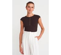 Dilvin Women's Fitted Cotton Jersey Crew Neck T-Shirt in Chocolate | Size: Small Dilvin Chocolate S