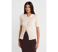 Dilvin Women's Fitted Ribbed Cotton Blend Short-sleeve Cardigan in Cream Dilvin Cream One Size