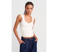 Dilvin Women's Fitted Sleeveless Crop Blouse With Square Neck in Ivory | Size: Small Dilvin Ivory S