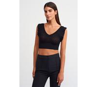 Dilvin Womens Fitted Sleeveless Crop Blouse With Tie Front - Black - One Size