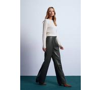 Dilvin Women's High-Waist Wide-Leg Faux Leather Trousers in Dark Green | Size: Medium Dilvin Dark Green M