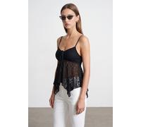 Dilvin Womens Lace Tie-front Sleeveless Blouse - Black - Size Small
