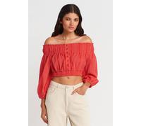 Dilvin Women's Off-shoulder Crop Blouse in Red | Size: Small Dilvin Red S