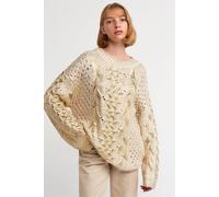 Dilvin Women's Oversized Cable Knit Crew Neck Sweater in Cream Dilvin Cream One Size