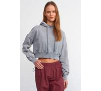 Dilvin Womens Oversized Cropped Hooded Sweatshirt - Dark Grey