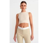 Dilvin Women's Ribbed Cotton Crop Top in Medium Beige | Size: Large Dilvin Medium Beige L