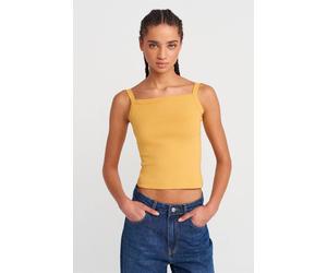 Dilvin Women's Ribbed Cotton Square-Neck Cami Blouse in Amber | Size: Small Dilvin Amber S