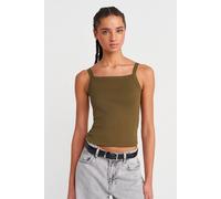 Dilvin Women's Ribbed Cotton Square-Neck Cami Blouse in Khaki | Size: Small Dilvin Khaki S
