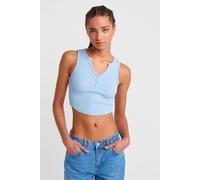 Dilvin Women's Ribbed Crop Blouse With Buttons in Baby Blue | Size: Large Dilvin Baby Blue L