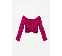 Dilvin Women's Ribbed Off-shoulder Crop Sweater in Magenta Dilvin Magenta One Size