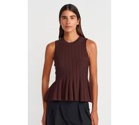 Dilvin Women's Ribbed Sleeveless Frill Blouse in Brown Dilvin Brown One Size