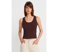 Dilvin Womens Ribbed Sleeveless Slim-fit Blouse - Brown - One Size