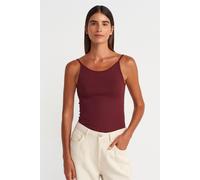 Dilvin Womens Ribbed Sleeveless Slim Fit Blouse - Burgundy - Size Medium