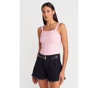 Dilvin Women's Ribbed Sleeveless Square-neck Blouse in Baby Pink | Size: Medium Dilvin Baby Pink M