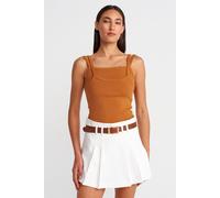 Dilvin Women's Ribbed Sleeveless Square-neck Blouse in Camel | Size: Small Dilvin Camel S