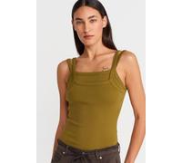 Dilvin Women's Ribbed Sleeveless Square-neck Blouse in Olive | Size: Small Dilvin Olive S