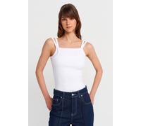Dilvin Women's Ribbed Sleeveless Square-neck Blouse in White | Size: Small Dilvin White S