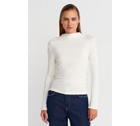 Dilvin Womens Ribbed Slim-Fit Half Turtleneck Blouse - White - Size Large