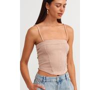 Dilvin Women's Ribbed Square-Neck Crop Top in Beige | Size: Small Dilvin Beige S