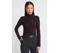 Dilvin Womens Ribbed Turtleneck Long-Sleeve Blouse - Brown - Size Small