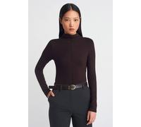 Dilvin Women's Ribbed Turtleneck Long-Sleeve Blouse in Chocolate | Size: Medium Dilvin Chocolate M