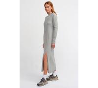 Dilvin Women's Ribbed Turtleneck Midi Dress in Light Grey Dilvin Light Grey One Size