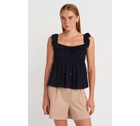 Dilvin Women's Sleeveless Square-neck Blouse With Tie Front in Black | Size: Small Dilvin Black S