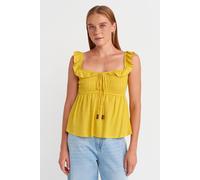 Dilvin Women's Sleeveless Square-neck Blouse With Tie Front in Lemon | Size: Medium Dilvin Lemon M