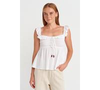 Dilvin Women's Sleeveless Square-neck Blouse With Tie Front in White | Size: Small Dilvin White S