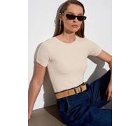 Dilvin Women's Slim Fit Crew Neck T-Shirt in Beige | Size: Medium Dilvin Beige M
