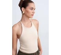 Dilvin Women's Slim Fit Halterneck Jersey Blouse in Medium Beige Dilvin Medium Beige M