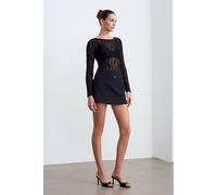 Dilvin Women's Slim Fit Lace Boat Neck Blouse in Black | Size: Large Dilvin Black L