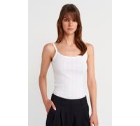 Dilvin Women's Slim Fit Ribbed Cotton Cami Top in White | Size: Small Dilvin White S