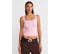Dilvin Women's Slim Fit Ribbed Cotton Square-Neck Blouse in Light Pink | Size: Small Dilvin Light Pink S