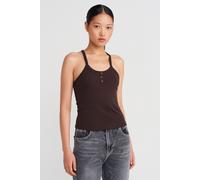Dilvin Womens Slim Fit Ribbed Knit Cami Blouse - Brown - Size Large