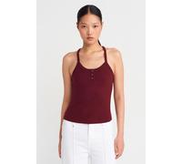 Dilvin Womens Slim Fit Ribbed Knit Cami Blouse - Burgundy - Size Large