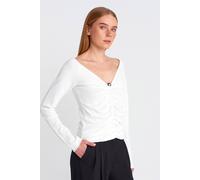 Dilvin Women's Slim Fit Ribbed V-Neck Sweater in White Dilvin White One Size