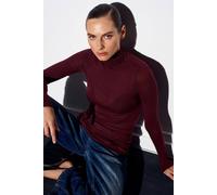 Dilvin Women's Slim Fit Turtleneck Jersey Blouse in Burgundy | Size: Small Dilvin Burgundy S
