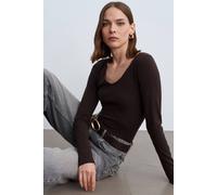 Dilvin Women's Slim Fit V-neck Ribbed Knit Sweater in Chocolate Dilvin Chocolate One Size