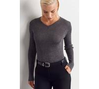 Dilvin Women's Slim Fit V-Neck Ribbed Sweater in Charcoal Dilvin Charcoal One Size