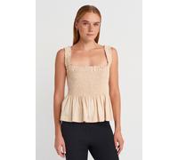 Dilvin Women's Square-Neck Frilly Sleeveless Blouse in Beige | Size: Small Dilvin Beige S