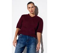 Dilvin Women's V-Neck Ribbed Knit Jumper in Burgundy Dilvin Burgundy One Size