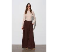Dilvin Women's Wide-Leg Pleated Trousers in Chocolate | Size: Medium Dilvin Chocolate M