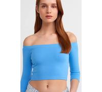 Dilvin Women's Women's Off-shoulder Crop Blouse in Bright Blue | Size: Medium Dilvin Bright Blue M