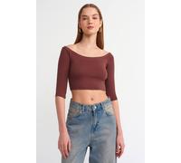 Dilvin Women's Women's Off-shoulder Crop Blouse in Burgundy | Size: Small Dilvin Burgundy S
